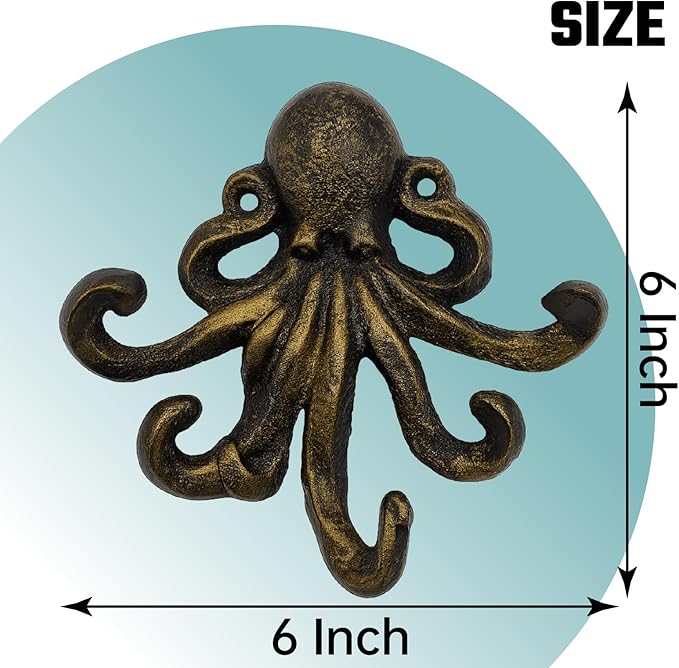Octopus Cast Iron Wall Hook – Nautical Decorative Key Holder, Coastal Ocean - Image 2