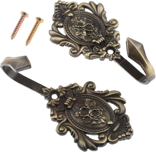 2Pcs Curtain Tiebacks Hook Vintage Bronze Rose Pattern Carved Wall Hooks Key - Image 2