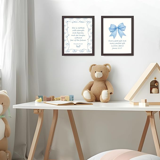 LARTSFRO Coquette Blue Bow Jesus Wall Art Decor Posters, Light Blue Bow Room - Image 6