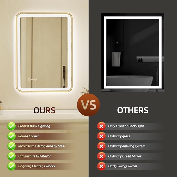 20x28 Inch Gold Framed LED Bathroom Mirror - Image 7