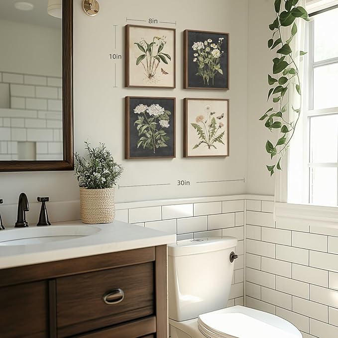 Framed Botanical Wall Art, 4 Piece Vintage Farmhouse Floral Canvas Painting - Image 9