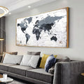 Framed wall art World Map Wall Art Canvas Picture 30inchx60inch Large Black and by ZEYDRT