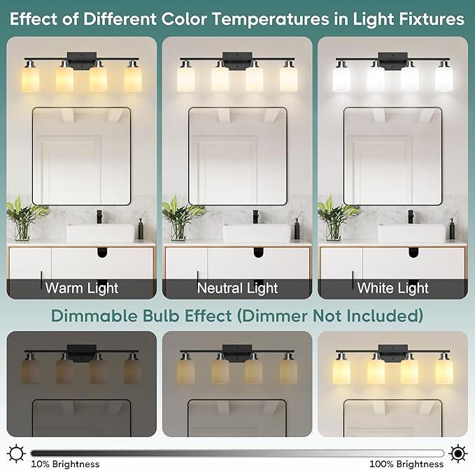 Ascher Bathroom Light Fixtures, 4-Light Vanity Light Over Mirror, Wall Lamp - Image 7