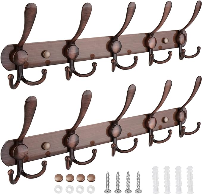 TICONN Wall Mounted Coat Rack, Five Heavy Duty Tri Hooks All Metal Construction by TICONN