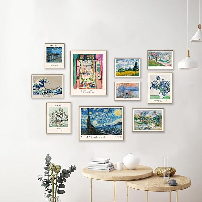 Vintage Eclectic Wall Decor Set of 9, Abstract Eclectic Prints Matisse Van Gogh - Image 3