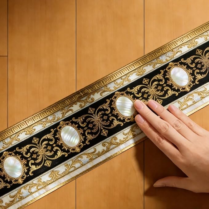 Black Gold Wallpaper Border 196.9 x 3.9 Inch Wall Border Trim Peel and Stick - Image 3