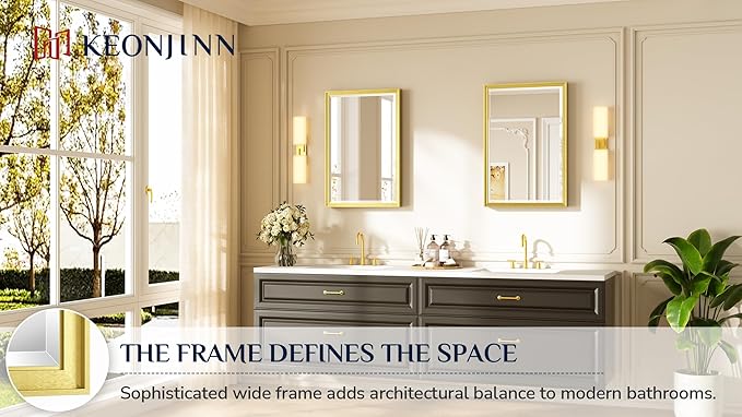 Keonjinn 20" x 30" Gold Bathroom Mirrors - Image 7