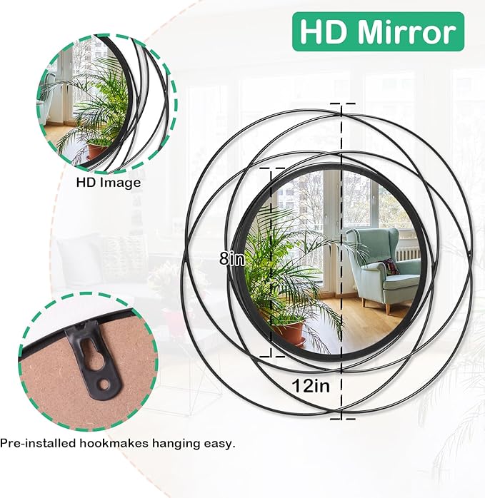 Wall Mirror Mounted Black Small Round Decorative Mirrors, Circle Metal Art - Image 7