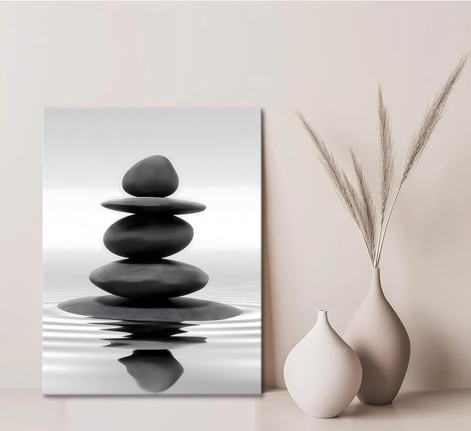 Zen Canvas Wall Art Black Stacked Stone Poster Print - Image 3