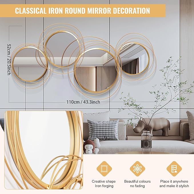 Large Decorative Wall Mirror, Modern Gold Wall Art Mirrors - Image 3