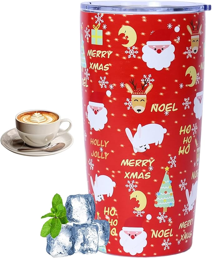 Water Cup, Christmas Tumbler, 20oz Christmas Theme Pattern Coffee Tumbler Stainless Steel Vacuum Insulated Coffee Mugs for Home Office Sport Party