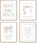 LARTSFRO Coquette Beige Bow Jesus Wall Art Decor Posters, Inspirational Bible by Unknown