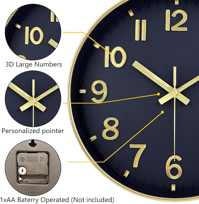 Modern Wall Clock, 10 Inch Digital Wall Clocks Battery Operated, Round Non - Image 6