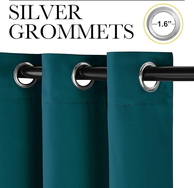 NICETOWN Teal Blackout Cafe Faux Silk Curtains - Image 2