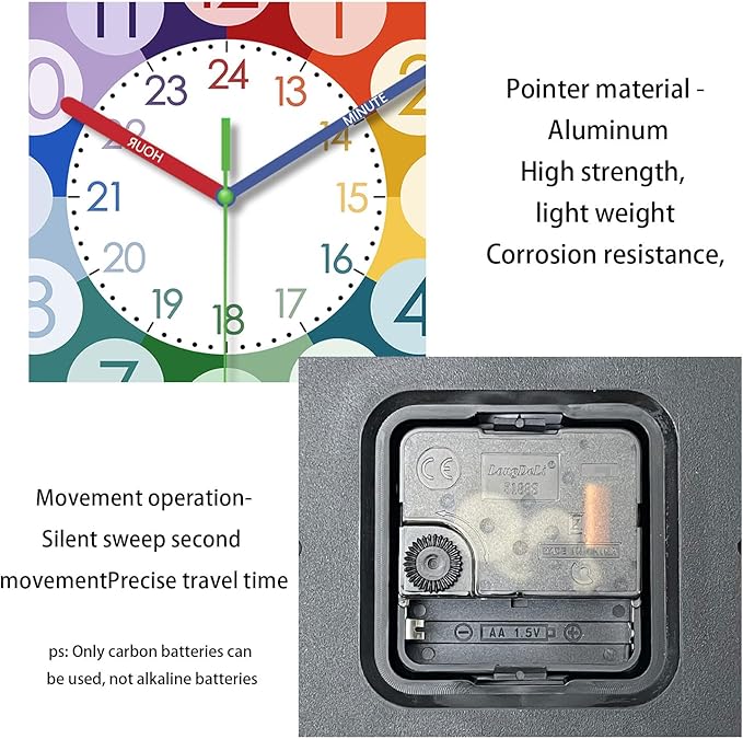XFM Colorful Kid Wall Clock 16 Inch Silent Non Ticking Quartz Battery Operated - Image 6