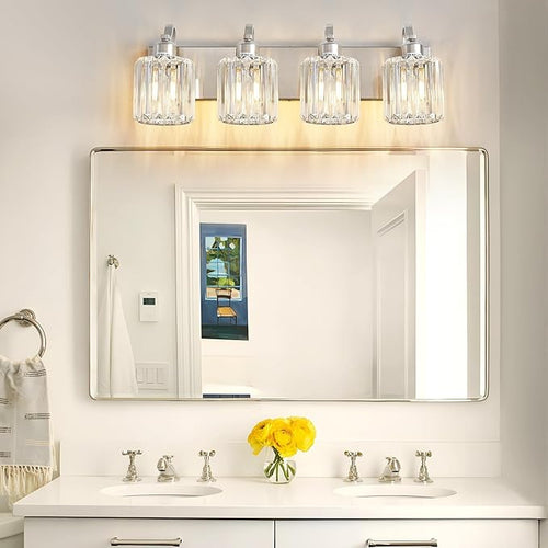 4 Lights Brushed Nickel Vanity Light Crystal Wall Light Bathroom Light Fixtures - Image 2