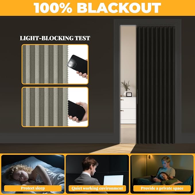 AJAZZ 100% Blackout Magnetic Door Curtain Accordion Doors Interior Closet Door - Image 3