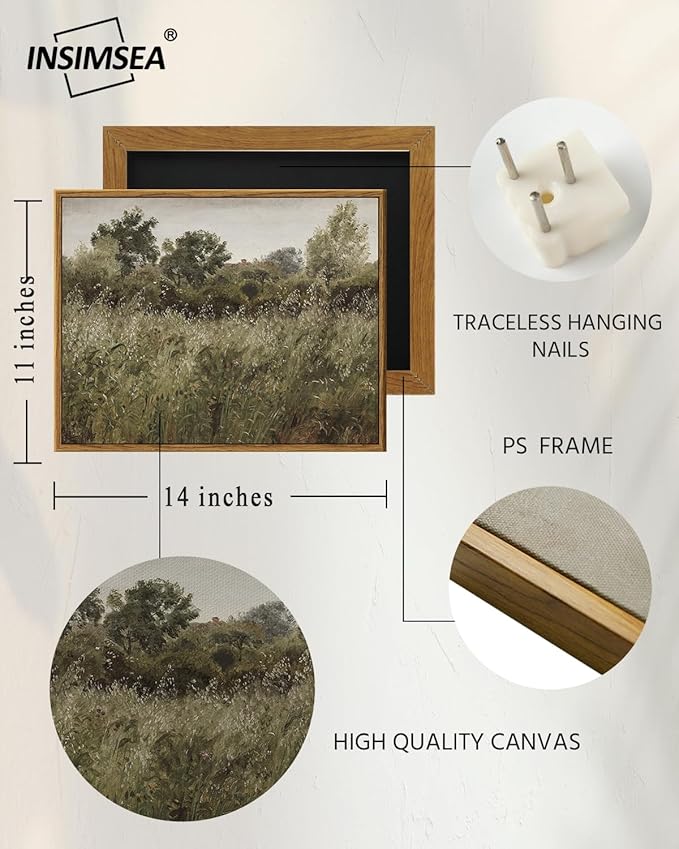 InSimSea Framed Canvas Wall Art Vintage Decor, Painting Wall Decor, Grassland - Image 4