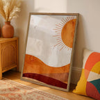 Framed Boho Sun and Moon Canvas Wall Art Set of 2, Vintage Western Desert - Image 3