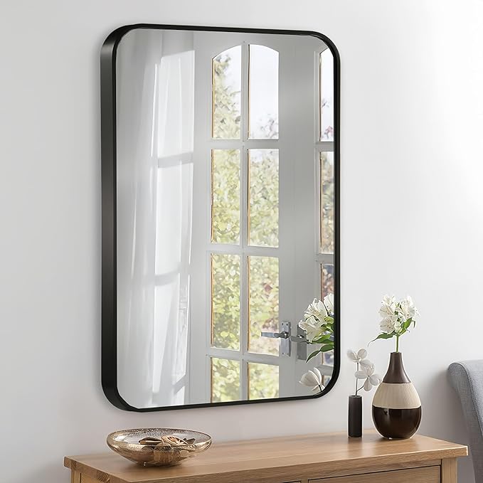 24x36 Inch Black Wall Mirror for Bathroom, Brushed Metal Framed Mirror - Image 8