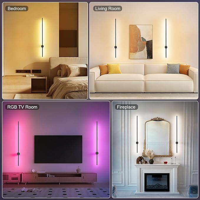 NIORSUN 35.4 Inch Battery Operated Wall Sconce Set of 2, 10 Colors Dimmable - Image 6