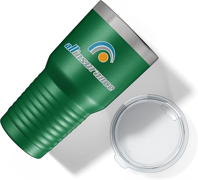 Personalized 30oz (17 Colors) Printed Insulated Stainless Steel Powder Coated Tumbler with Lid - Custom Bulk Promotional Items with your Logo - Bulk Company Small Business Party Favors (Green)