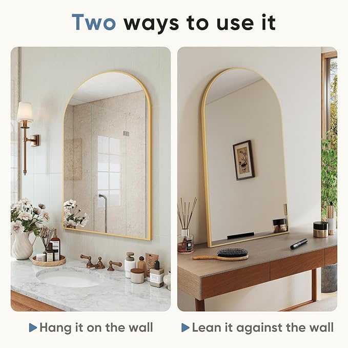 DUMOS Gold Metal Arch Vanity Rounded Rectangle Bathroom Mirrors - Image 5