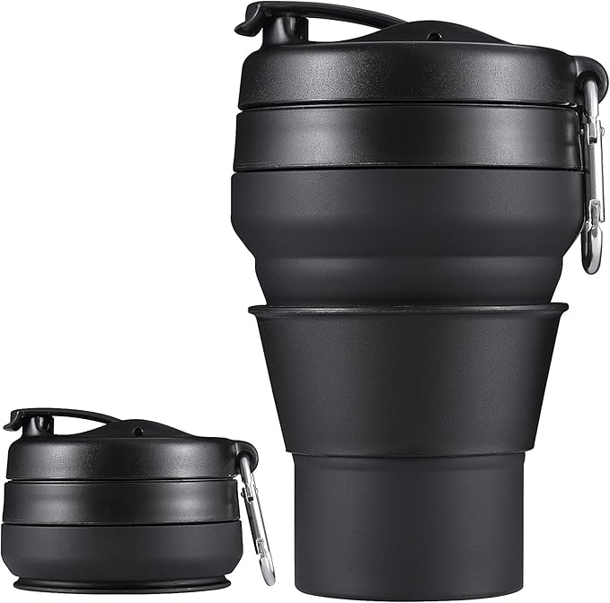 Collapsible Coffee Cup, 2 Pack 20 OZ 600ml Silicone Travel Folding Cup, Leak Proof BPA Free Portable Cup, Travel mug with Lids for Camping hiking