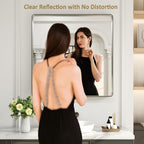 LOAAO 38X38 Inch Brushed Nickel Bathroom Mirror, Rounded Rectangle Silver Metal - Image 2
