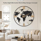 Pytha Sight 30 Inch Large Modern Decorative Metal World Map Wall Clocks Giant - Image 3