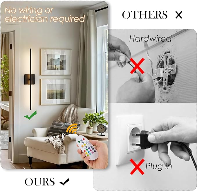 KARTOOSH 28.3 Inch 9 RGB Color Battery Operated Wireless Wall Sconces Set of Two - Image 2