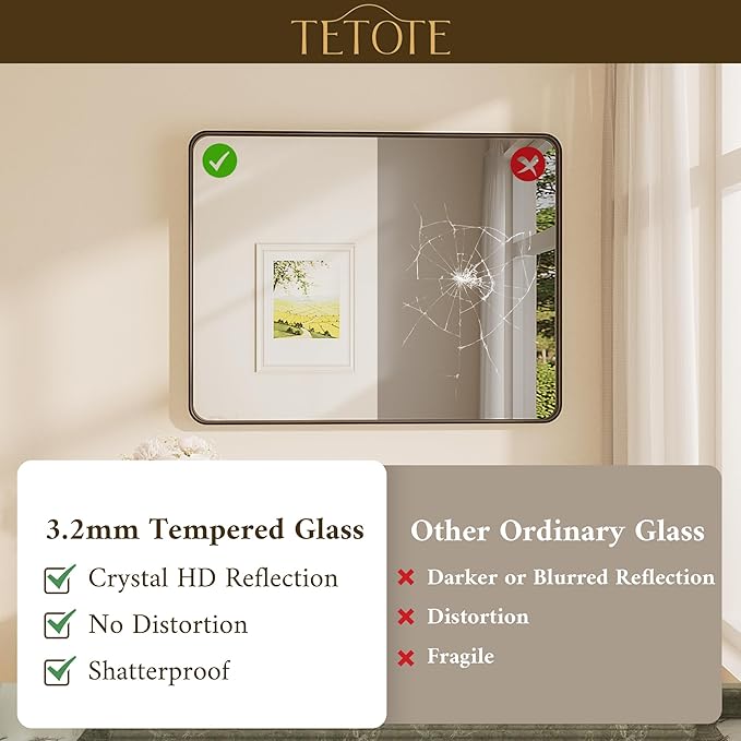 TETOTE 16 x 24 Inch Black Frame Mirror, Bathroom Vanity Mirror - Image 4