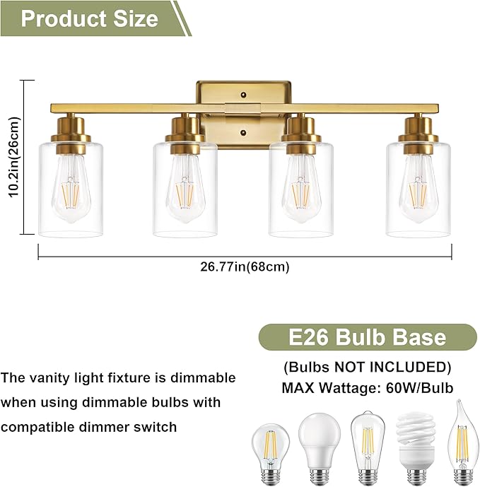 Unicozin Modern Bathroom Light Fixtures, 4 Light Vanity Lights Over Mirror - Image 6