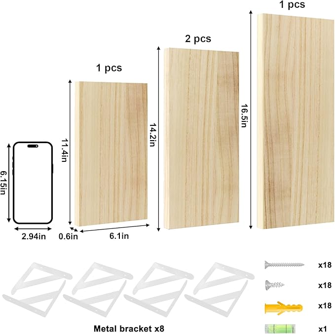 YGEOMER Floating Shelves for Wall, Different Sizes Natural Wood Wall Shelves - Image 3