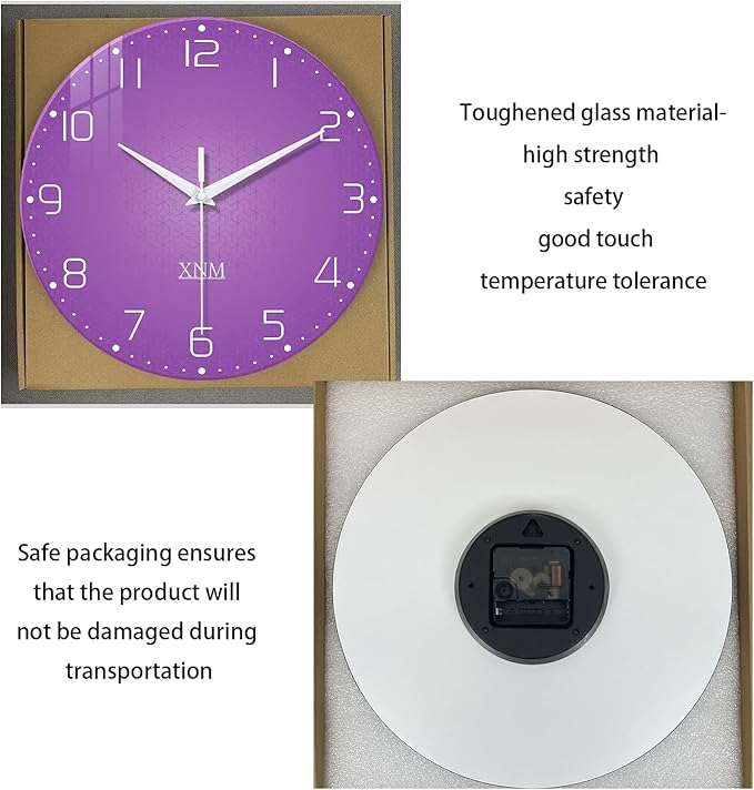 XNM Large Wall Clock for Girls Room 16 Inch Purple Clock Battery Operated Glass - Image 6