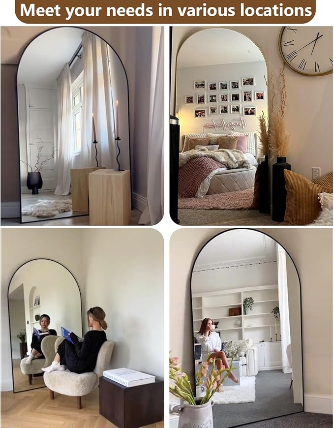 DMWOODFL 77"x38" Black Arched Full Length Mirror - Image 5