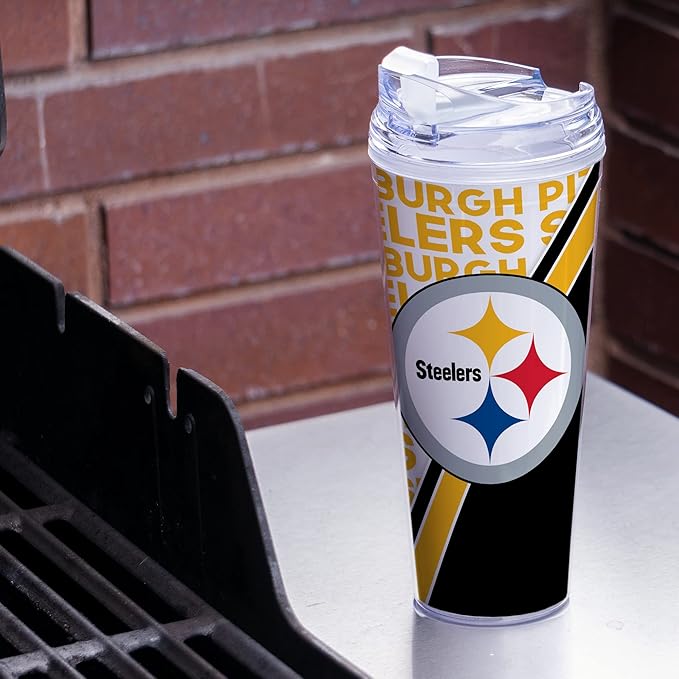 NFL Football 24oz Acrylic Tumbler with Hinged Lid, Officially Licensed Double Wall Tumbler for NFL Fans