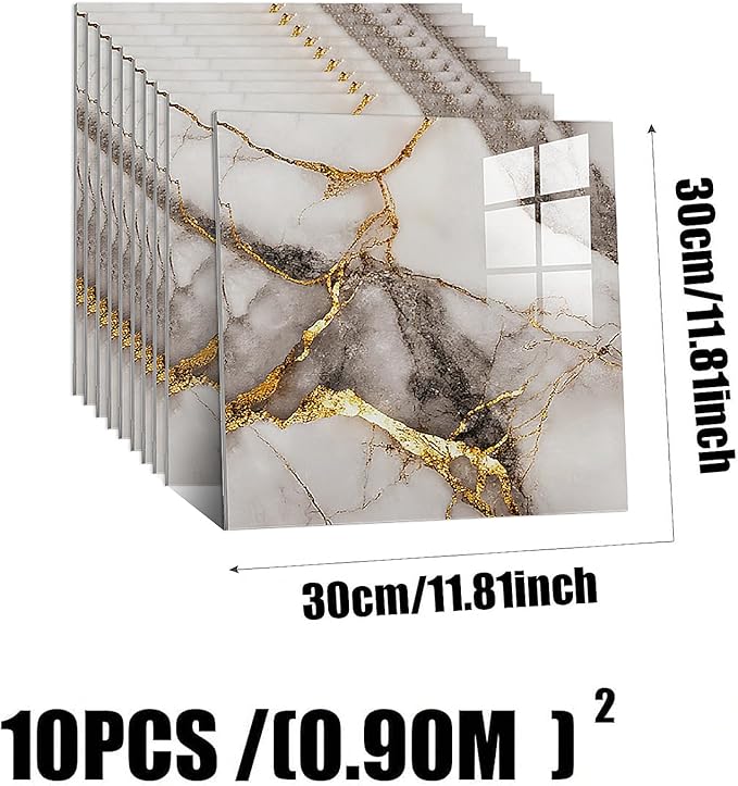 10pcs Peel and Stick Tile Shower Waterproof Marble Tiles Wall Panels, - Image 3