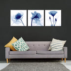 Wieco Art Blue Abstract Flowers 3 Panels Canvas Prints Wall Art Modern Pictures - Image 2