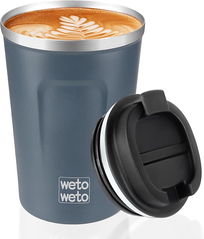 WETOWETO 12oz Reusable Coffee Cup, Coffee Travel Mug with Lid, Spill Proof Thermal Mug, Double-Walled Insulated Cup, Stainless Steel Portable Cup for Hot and Cold Drinks(Blue)