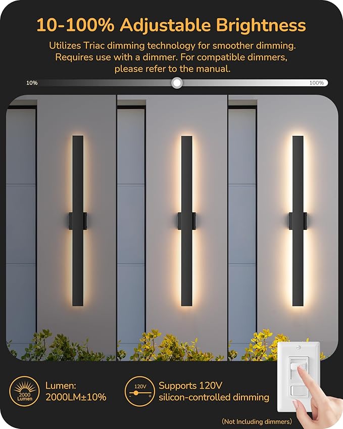 EDISHINE 2 Pack Modern Outdoor Wall Lights Dimmable, 39.3" Linear Led Exterior - Image 5