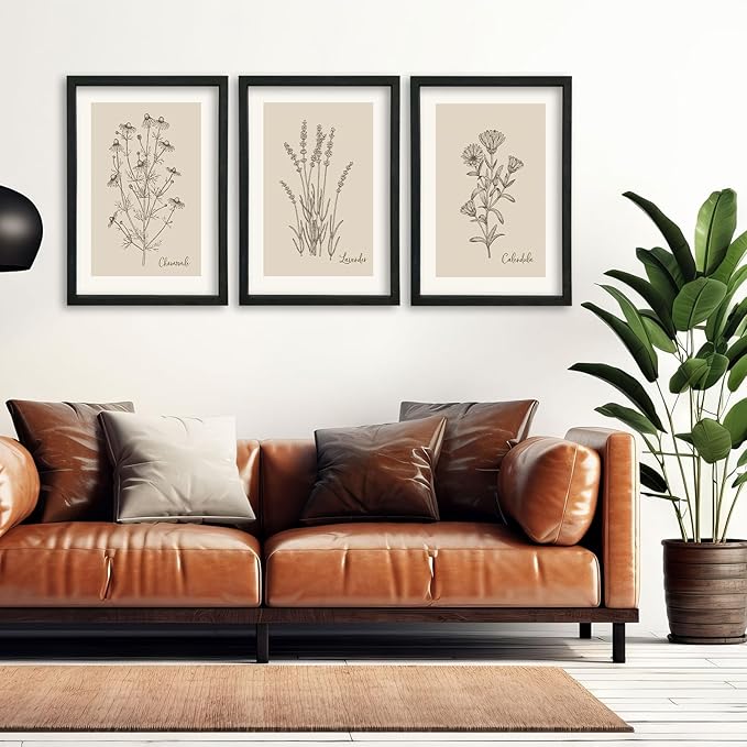 YWJKWLGS Vintage Botanical Wall Art 16x24 Inch Set Of 3 Wooded Framed - Image 5