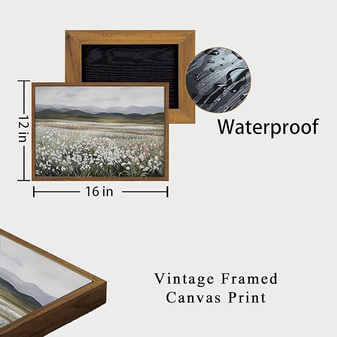 OIQArtOIQ Vintage Wildflowers Landscape Wall Art Framed Floral Natural Scenery - Image 5