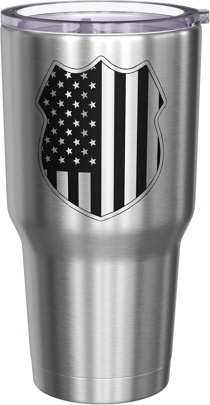 We The People Holsters - Police Shield - Coffee Tumbler - American Flag Coffee Travel Mug - Engraved Tumbler - Double Insulated Tumbler - 30 oz