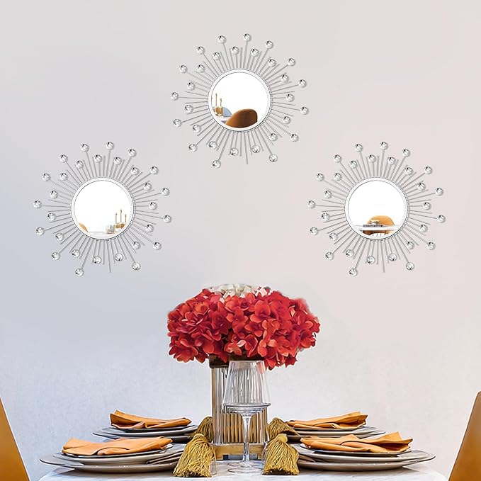 3 Pack Metal Mirrors for Wall Sunburst Wall Mirrors Home Décor Decorative - Image 7