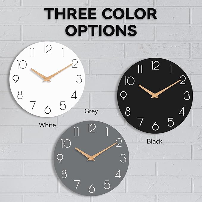 cicininc Wall Clock, 12 Inch Wooden Silent Non-Ticking, Decorative Battery - Image 2
