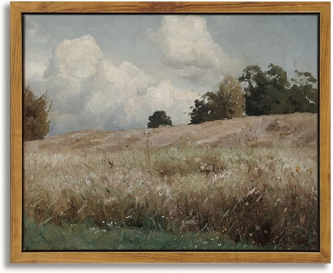InSimSea Framed Canvas Wall Art Vintage Decor, The Vast Grassland Framed Wall by InSimSeaArt
