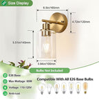 Zarbitta Set of 2 Wall Sconces for Bathroom, Brushed Gold Modern Vanity Lights - Image 8