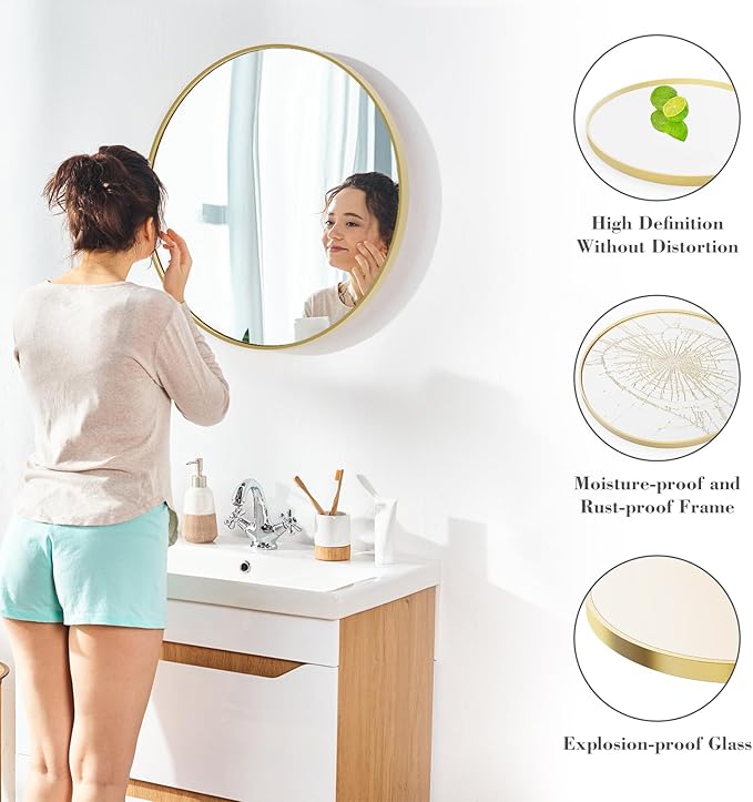Sweetcrispy 36in Gold Round Bathroom Mirrors - Image 4
