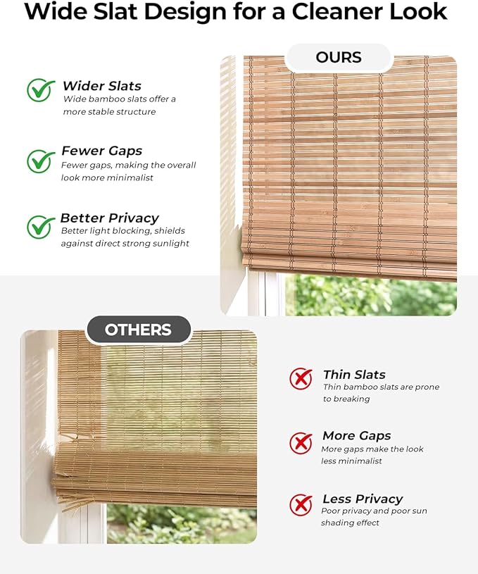 UNISHADES No Drill Cordless Bamboo Roman Shades, Light Filtering Woven Natural - Image 3
